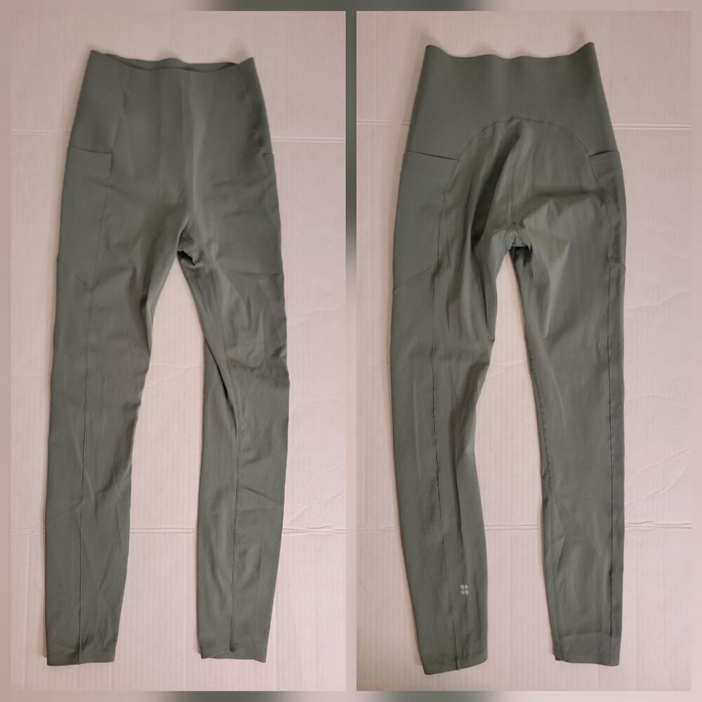 Sweaty Betty Green Leggings XS Full Length Power Workout High Rise Green Pockets
